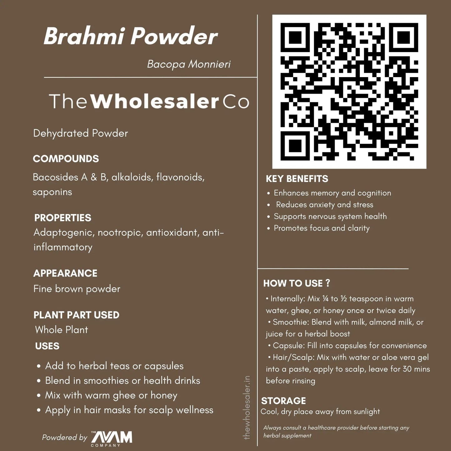 Brahmi Powder - Bacopa Monnieri - Water hyssop Bulk Supplier@TheWholesaleCo Prices