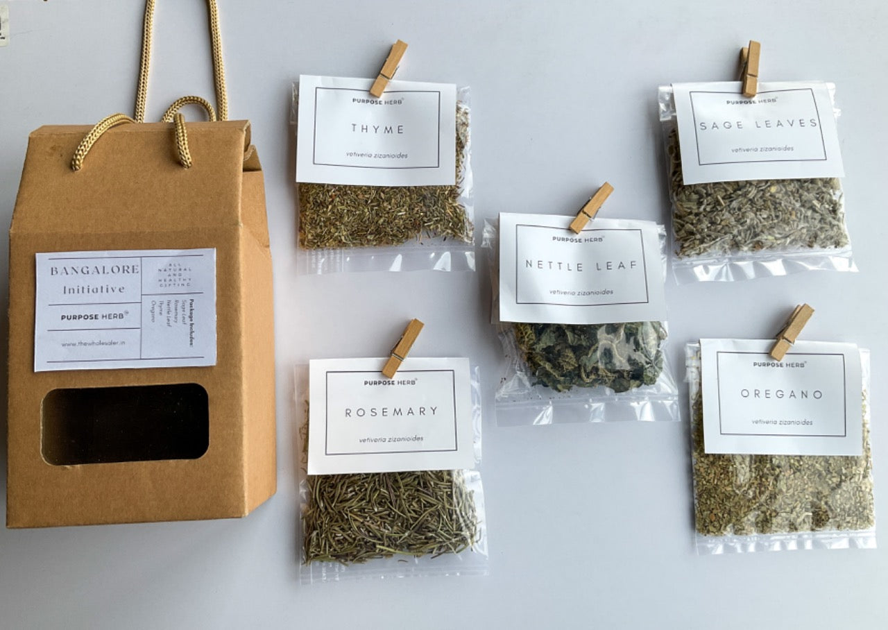 PURPOSE HERB - BANGALORE INITIATIVE - Thyme, Sage, Nettle, Rosemary, Oregano - Personal & Corporate Gifting