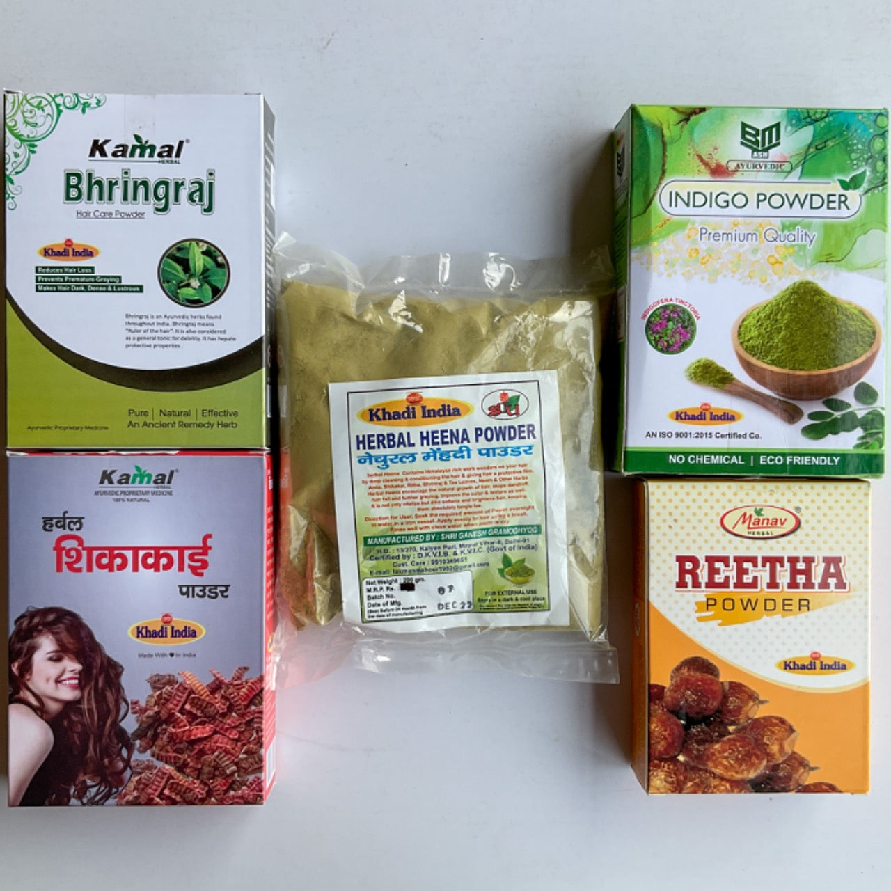 Pure and Natural Herbal Powder - Hair Pack - Bhringraj-Shikakai-Reetha-Indigo-Mehndi-Henna